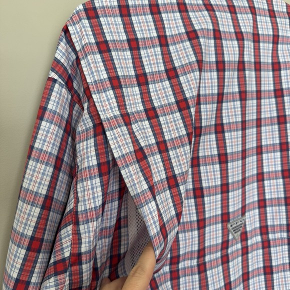 Columbia PFG Omni-shade Shirt Red Short Sleeve Button Up Vented Men's Size XL - Picture 5 of 8